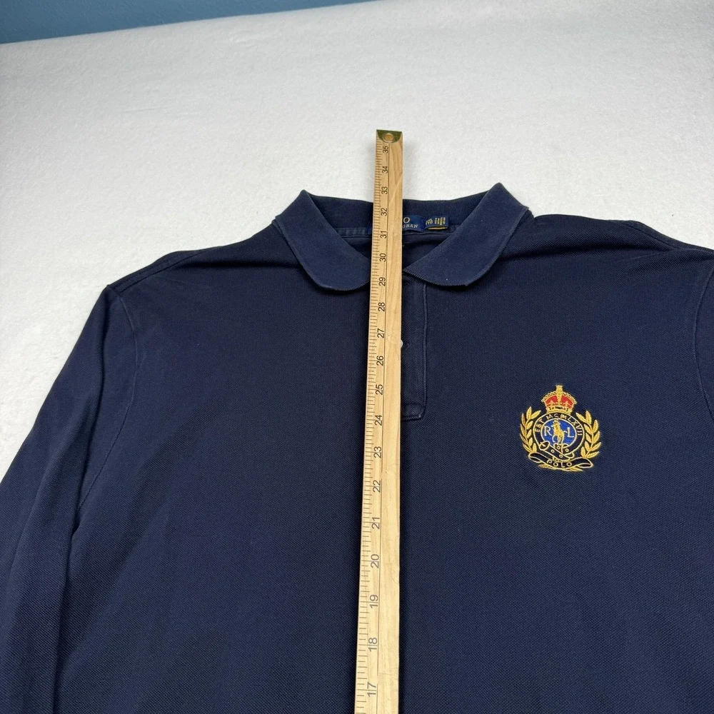 Polo Ralph Lauren Polo Shirt Mens 2XL Blue Crest Logo Long Sleeve Made In USA